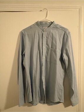 Reiss Light Blue Band Collar Shirt Jacket